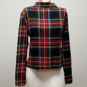 Black & Red Plaid Mock Neck Top